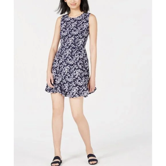 Maison Jules | Dresses | Maison Jules Womens Navy Floral Sleeveless Mini Fit  Flare Dress Size S | Poshmark
